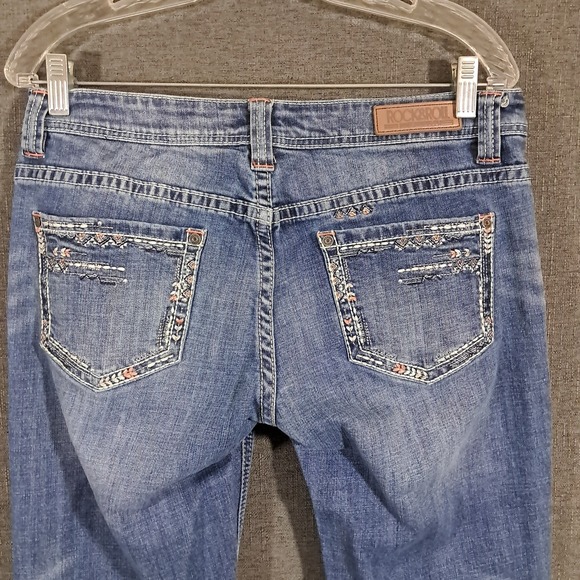 Rock & Roll Cowgirl Jeans Riding 30x28 Boot Western Stone Wash Embroidered Rodeo - Picture 14 of 15